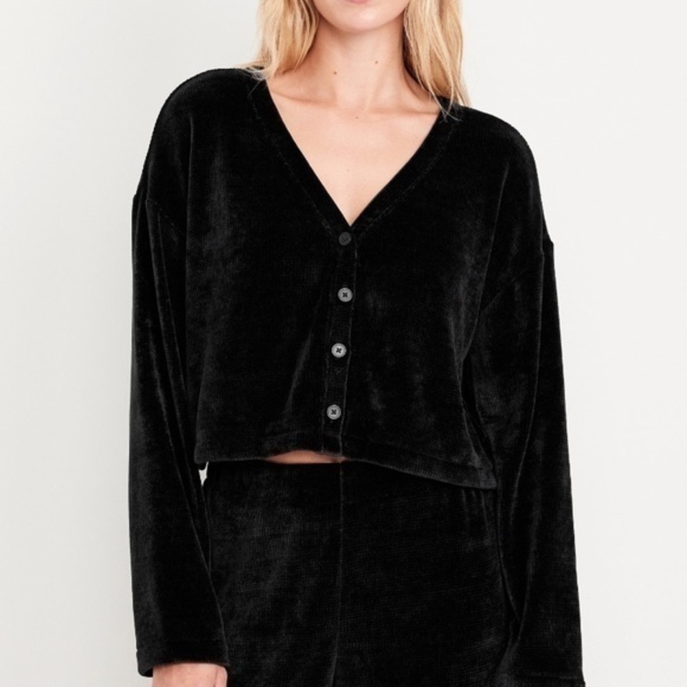 Old Navy Black Cozy Chenille Button Down Top Cardigan size Medium
